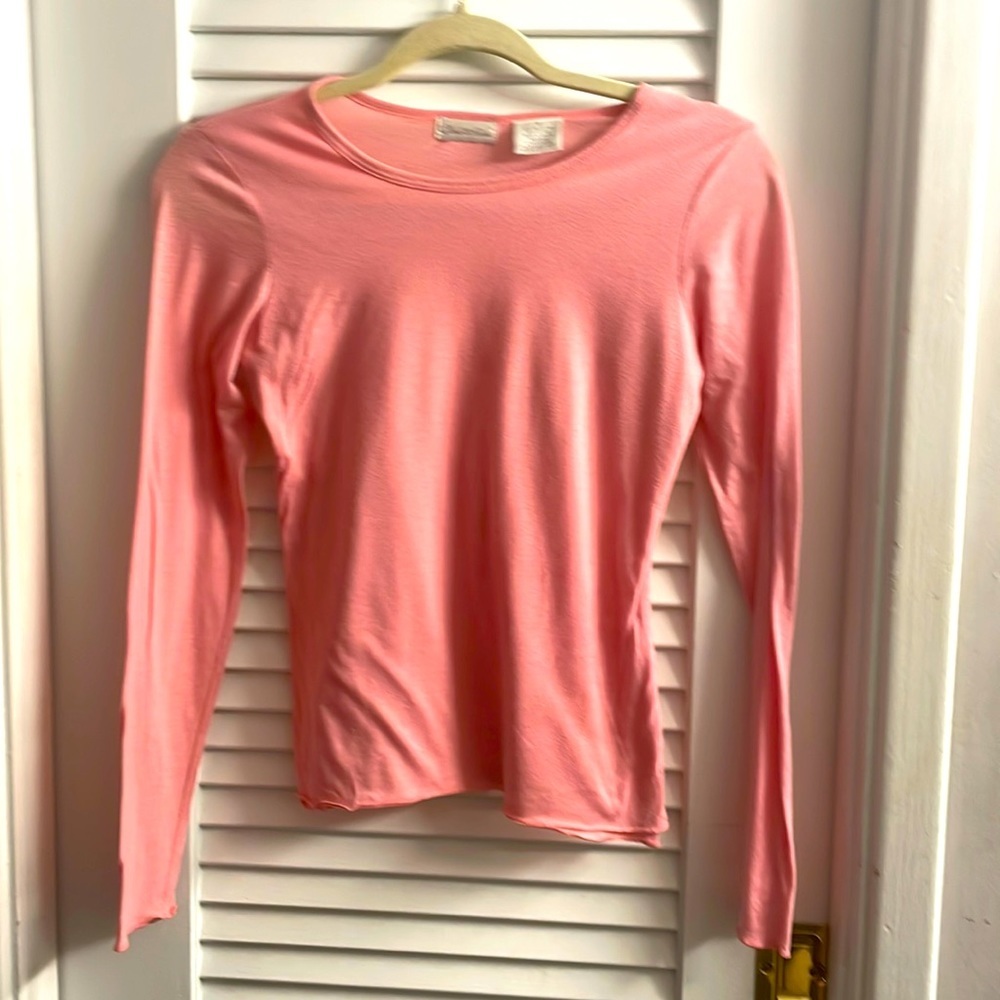 Charlotte Russe Y2K Super Thin Long Sleeve Tee In Pink, “Raw Hem”, Size Small
